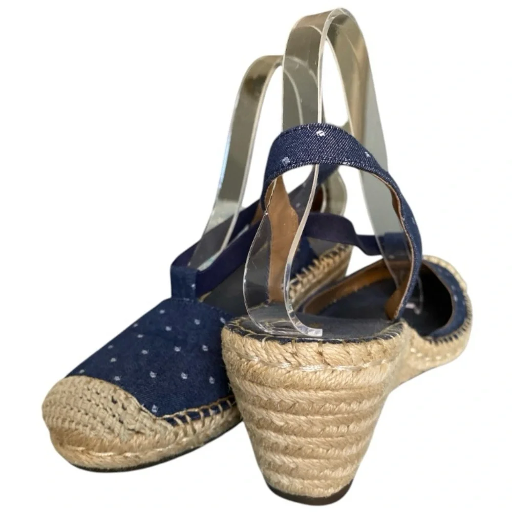 Clarks Blue Polka Dot Espadrille Wedge Sandals Coastal Resort Vacation Sz 8